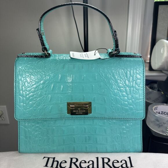 kate spade Handbags - Kate Spade Orchard Valley Doris Croc Embossed Leather Bag Satchel Turquoise